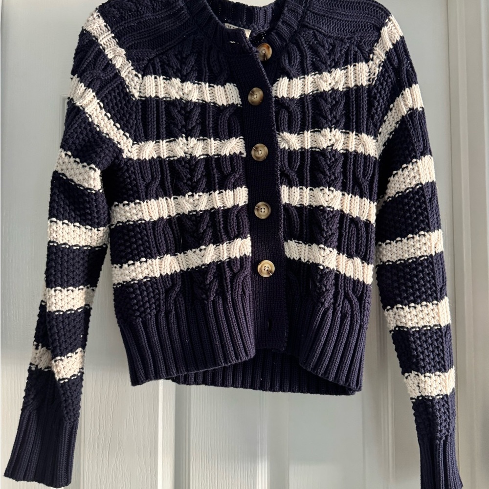 Marra by Liz Joy Striped Cable Cardigan Navy & White